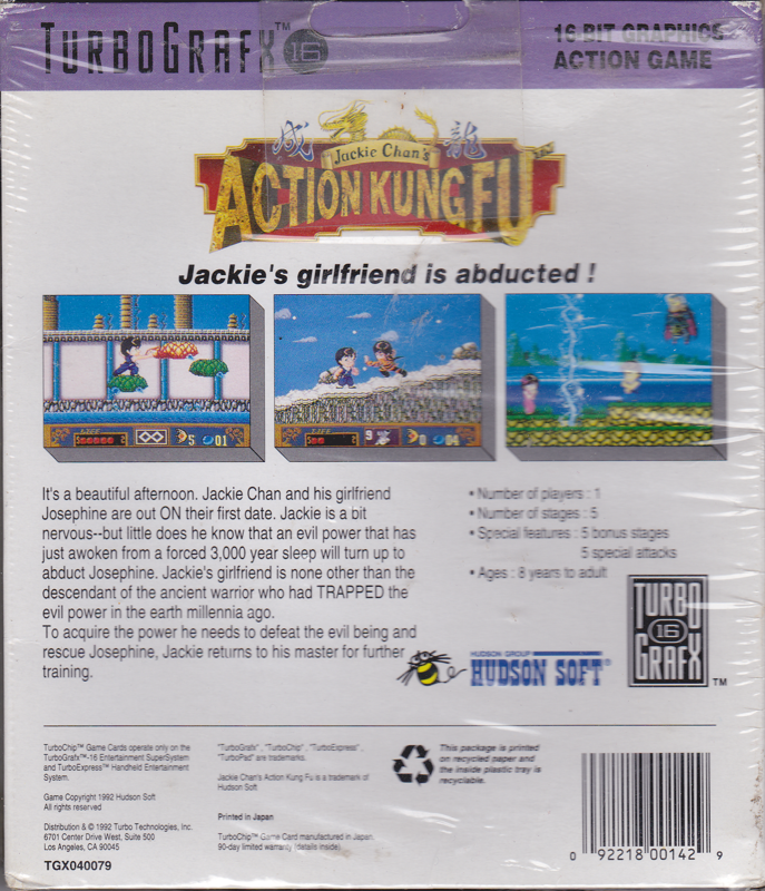 Jackie Chan's Action Kung Fu box art for TurboGrafx-16
